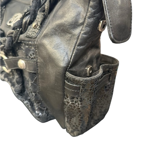 Vintage Sharif Black Leather Shoulder Bag | Braided Handle | Snakeskin - Picture 5 of 11